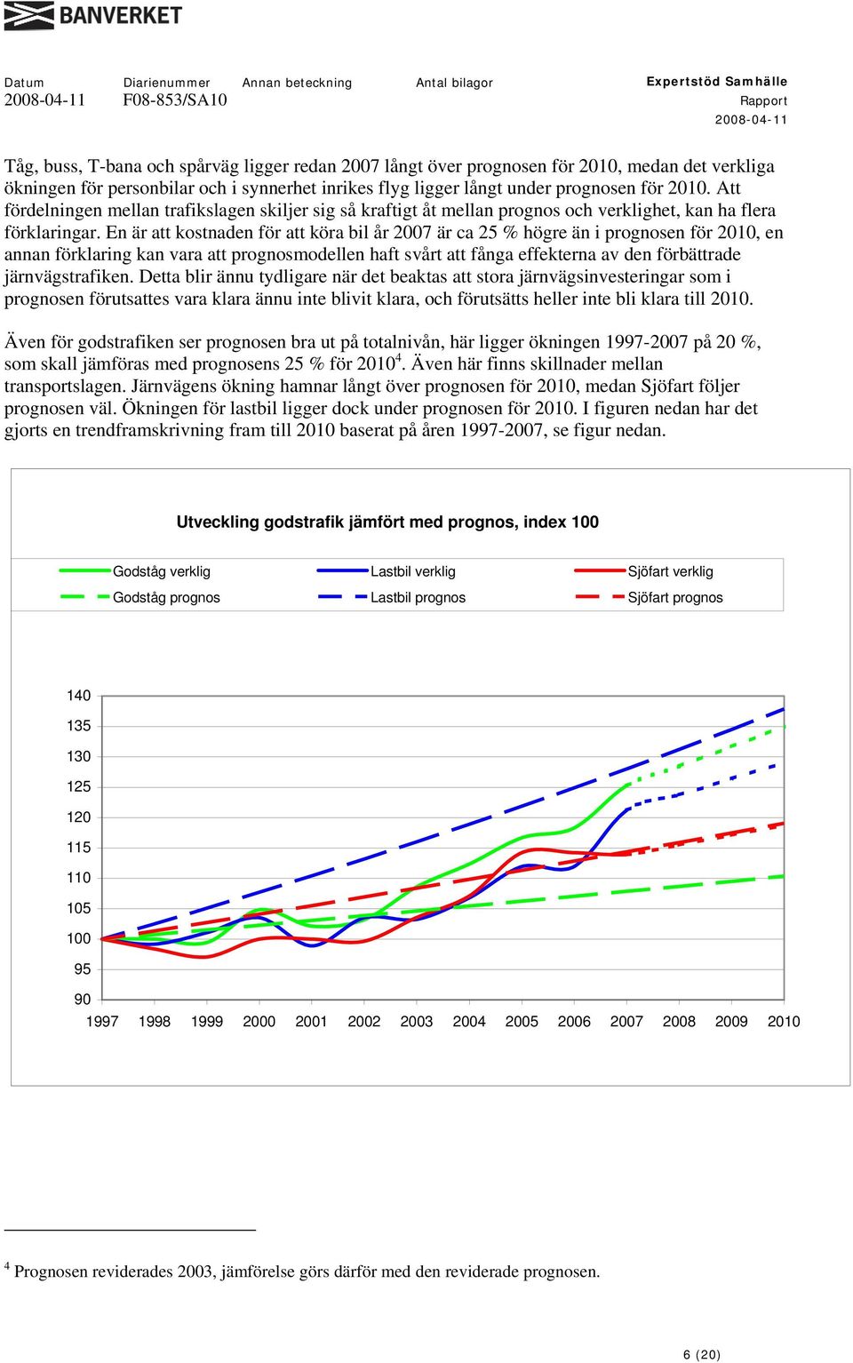 En är att kostnaden för att köra bil år 2007 är ca 25 % högre än i prognosen för 2010, en annan förklaring kan vara att prognosmodellen haft svårt att fånga effekterna av den förbättrade
