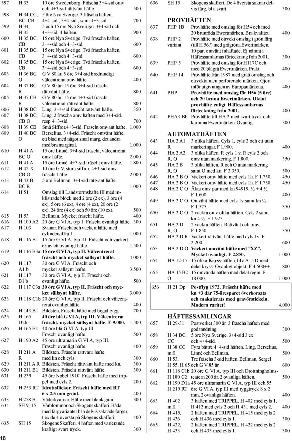 Två fräscha häften, CB 3+4-sid och 4+3-sid. 600 602 H 35 BC, 15 öre Nya Sverige. Två fräscha häften, CB 3+4-sid och 4+3-sid. 600 603 H 36 BC G V 80 år.