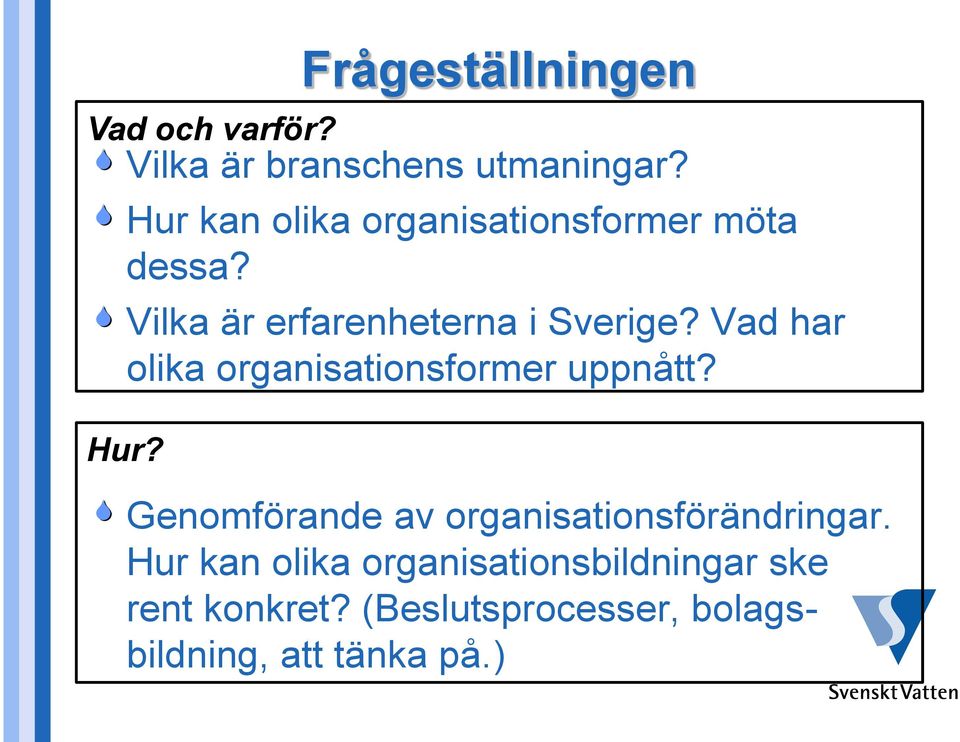 Vad har olika organisationsformer uppnått? Hur?