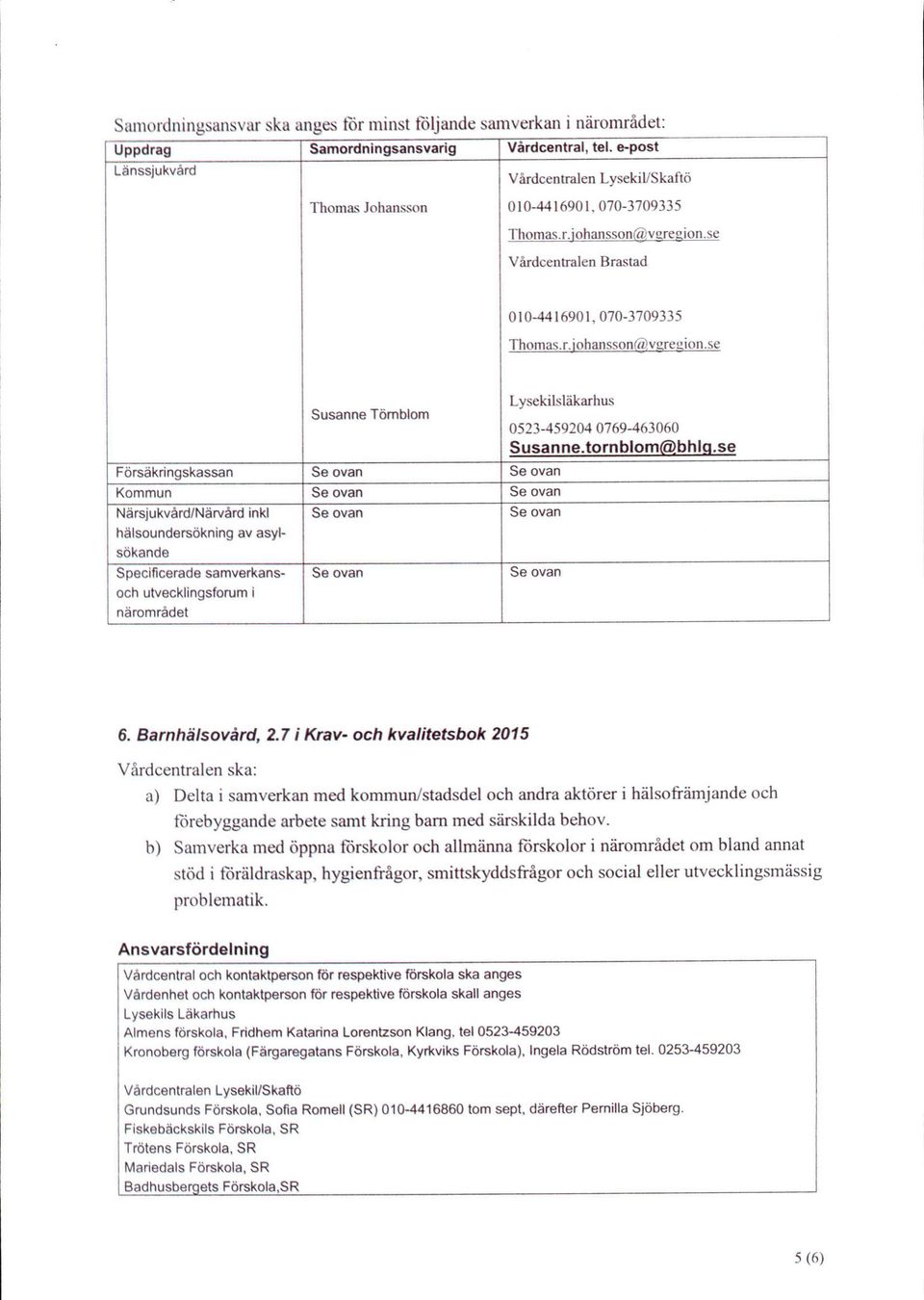 se Försäkringskassan Se ovan Se ovan Kommun Se ovan Se ovan Närsjukvärd/Närvärd inkl hälsoundersökning av asylsökande Specificerade samverkansoch utvecklingsforum i näromrädet Se ovan Se ovan Se ovan