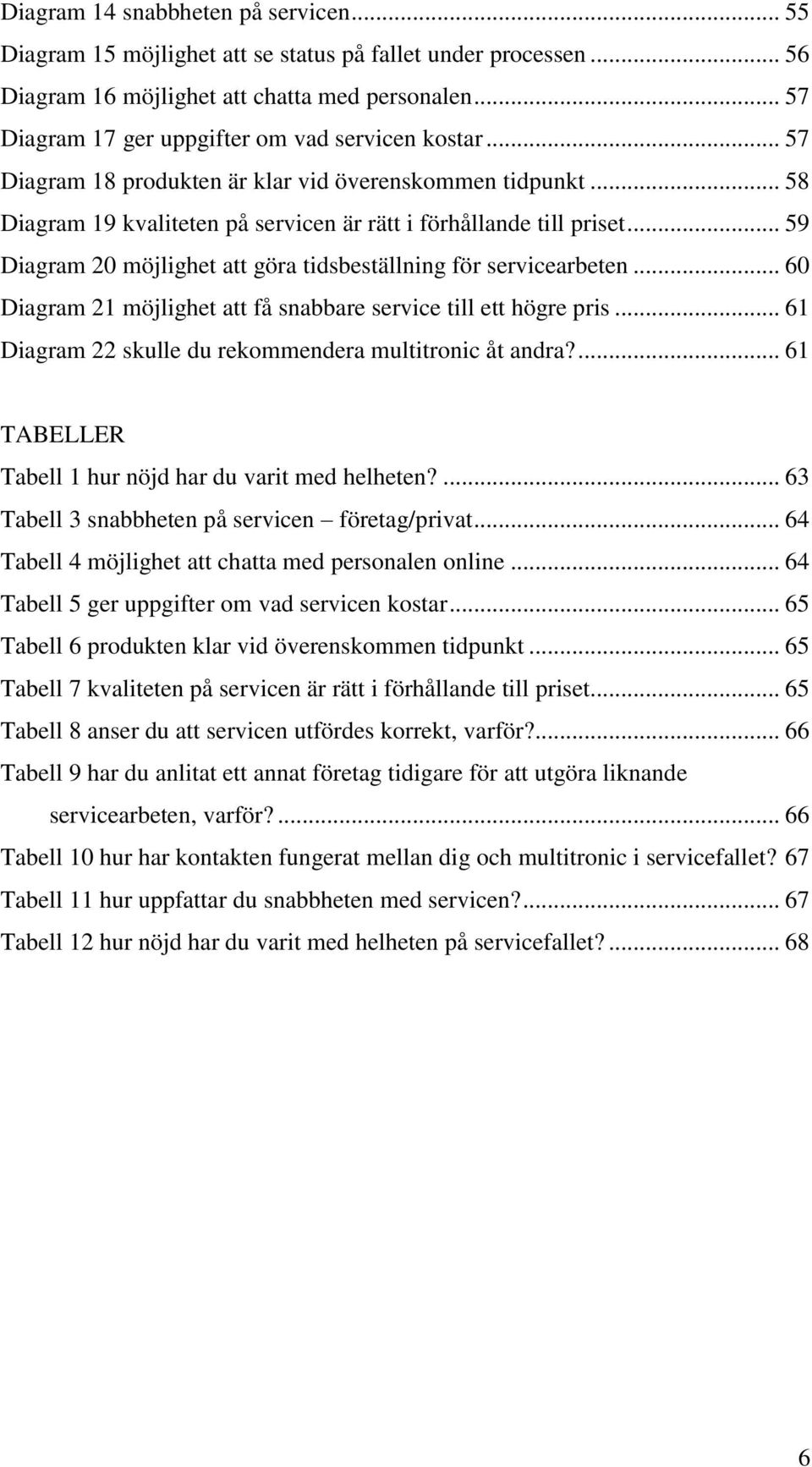 .. 59 Diagram 20 möjlighet att göra tidsbeställning för servicearbeten... 60 Diagram 21 möjlighet att få snabbare service till ett högre pris.