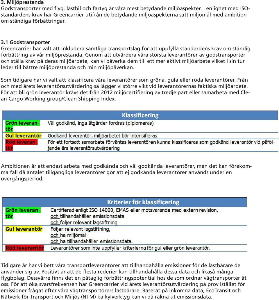 1 Godstransporter Greencarrier har valt att inkludera samtliga transportslag för att uppfylla standardens krav om ständig förbättring av vår miljöprestanda.