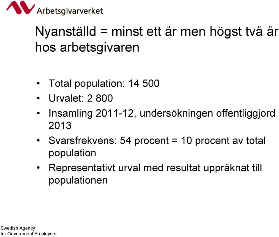 Svarsfrekvens: 54 procent = 10 procent av total population Representativt