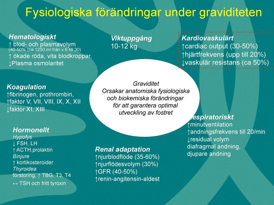 Hypofys FSH, LH ACTH,prolaktin Binjure kortikosteroider Thyroidea förstoring, TBG, T3, T4 TSH och fritt tyroxin - Graviditet - Orsakar anatomiska fysiologiska - och biokemiska förändringar - för att