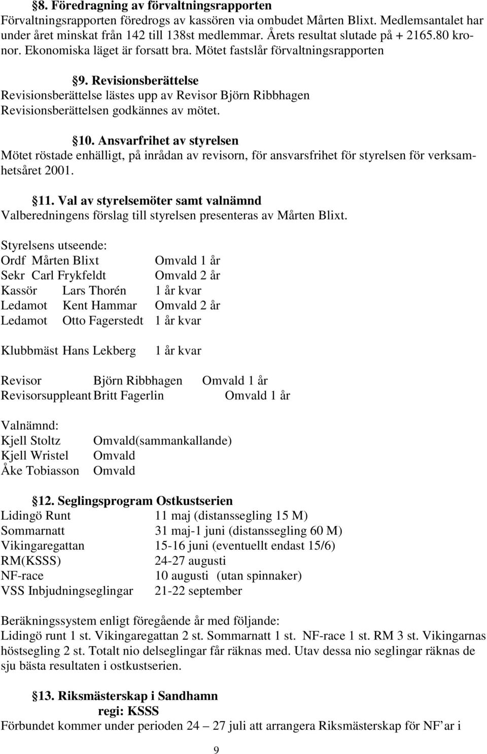 Revisionsberättelse Revisionsberättelse lästes upp av Revisor Björn Ribbhagen Revisionsberättelsen godkännes av mötet. 10.