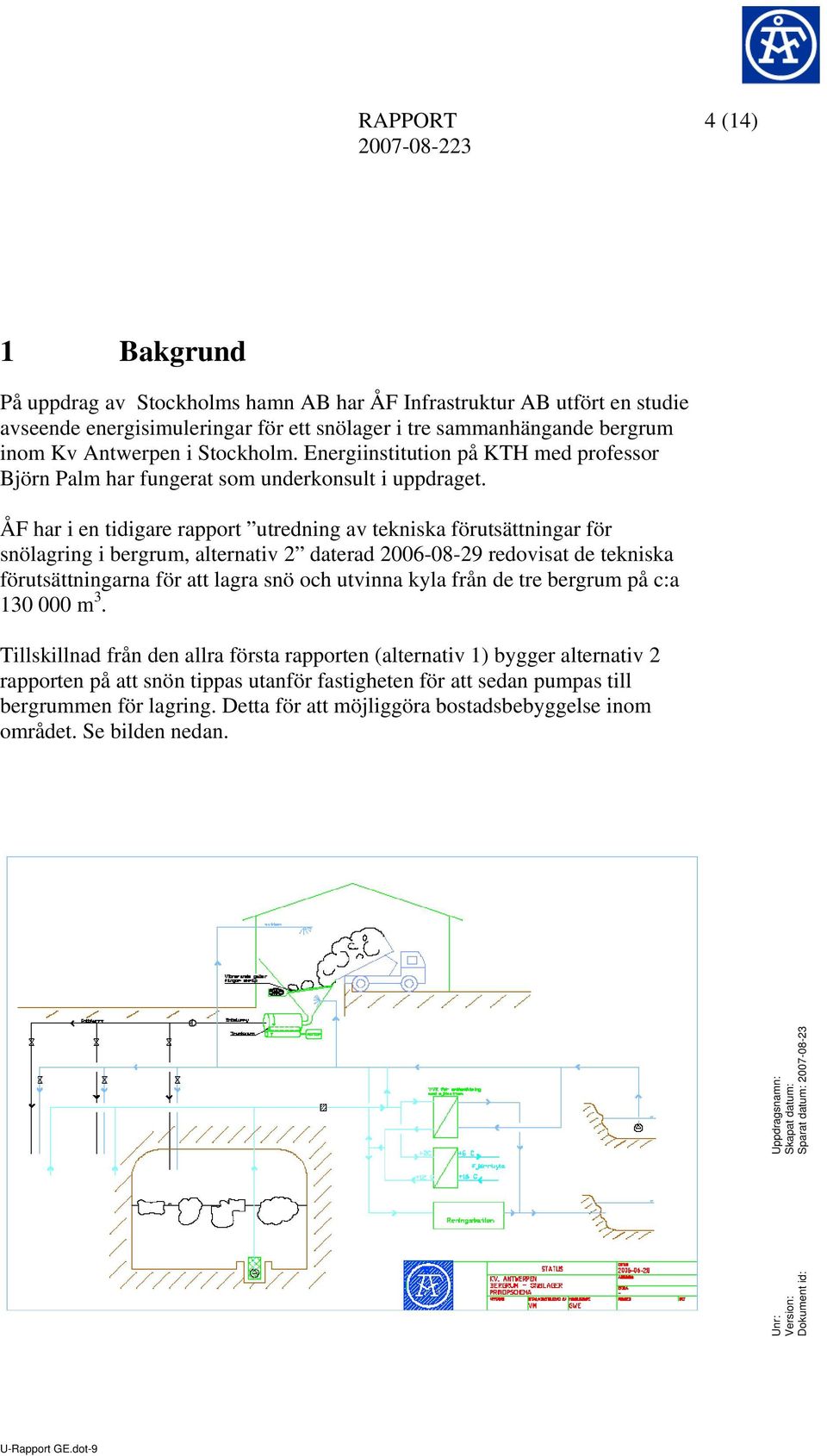 ÅF har i en tidigare rapport utredning av tekniska förutsättningar för snölagring i bergrum, alternativ 2 daterad 26-8-29 redovisat de tekniska förutsättningarna för att lagra snö och utvinna