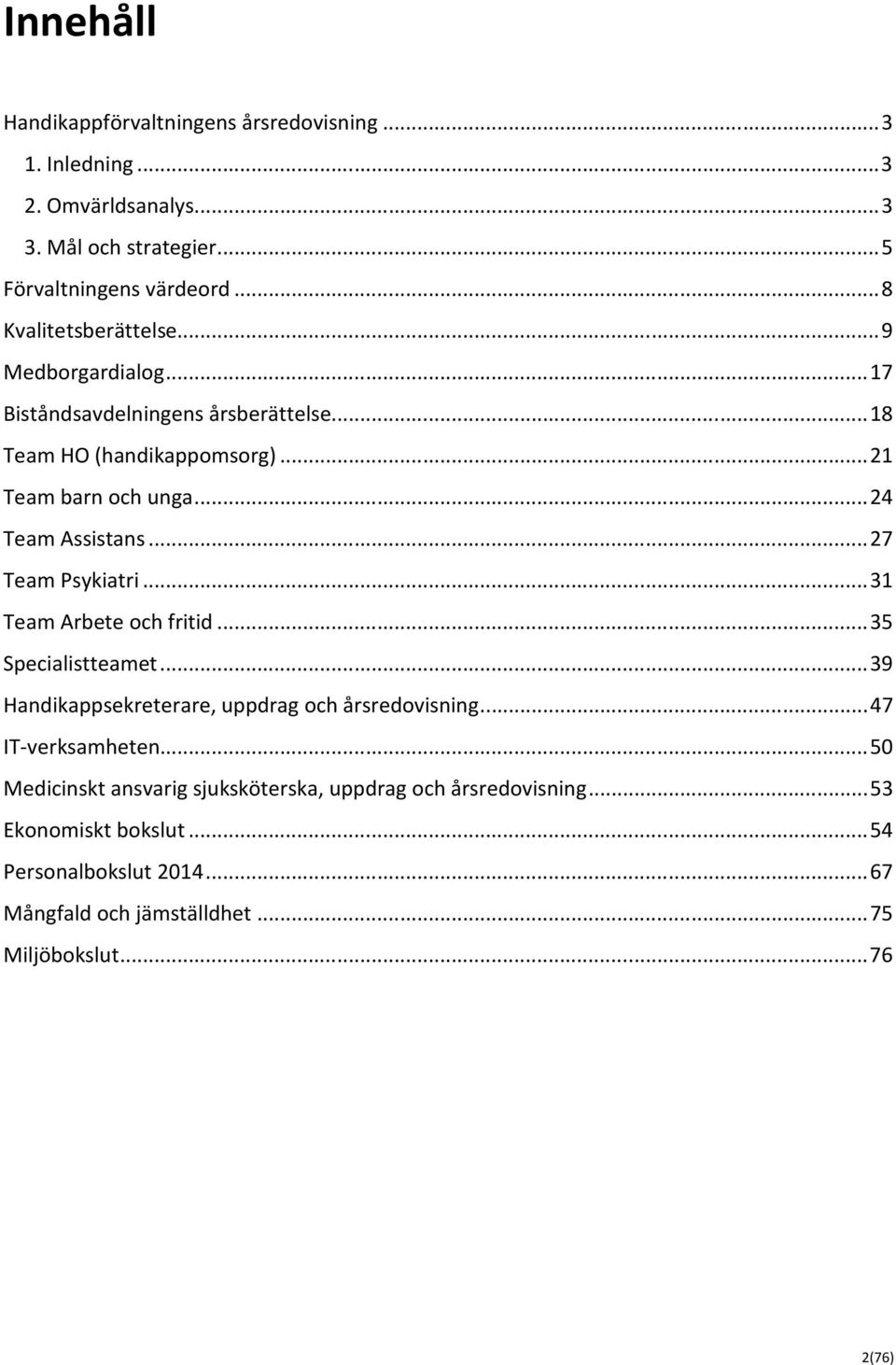 .. 24 Team Assistans... 27 Team Psykiatri... 31 Team Arbete och fritid... 35 Specialistteamet... 39 Handikappsekreterare, uppdrag och årsredovisning.