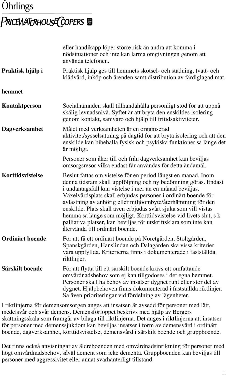 hemmet Kontaktperson Dagverksamhet Korttidsvistelse Ordinärt boende Särskilt boende Socialnämnden skall tillhandahålla personligt stöd för att uppnå skälig levnadsnivå.