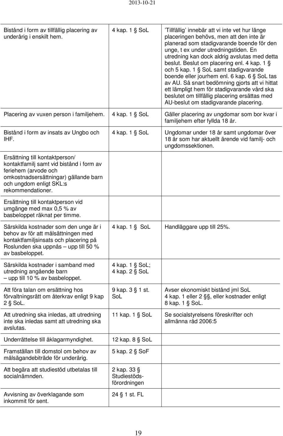 En utredning kan dock aldrig avslutas med detta beslut. Beslut om placering enl. 4 kap. 1 och 5 kap. 1 SoL samt stadigvarande boende eller jourhem enl. 6 kap. 6 SoL tas av AU.