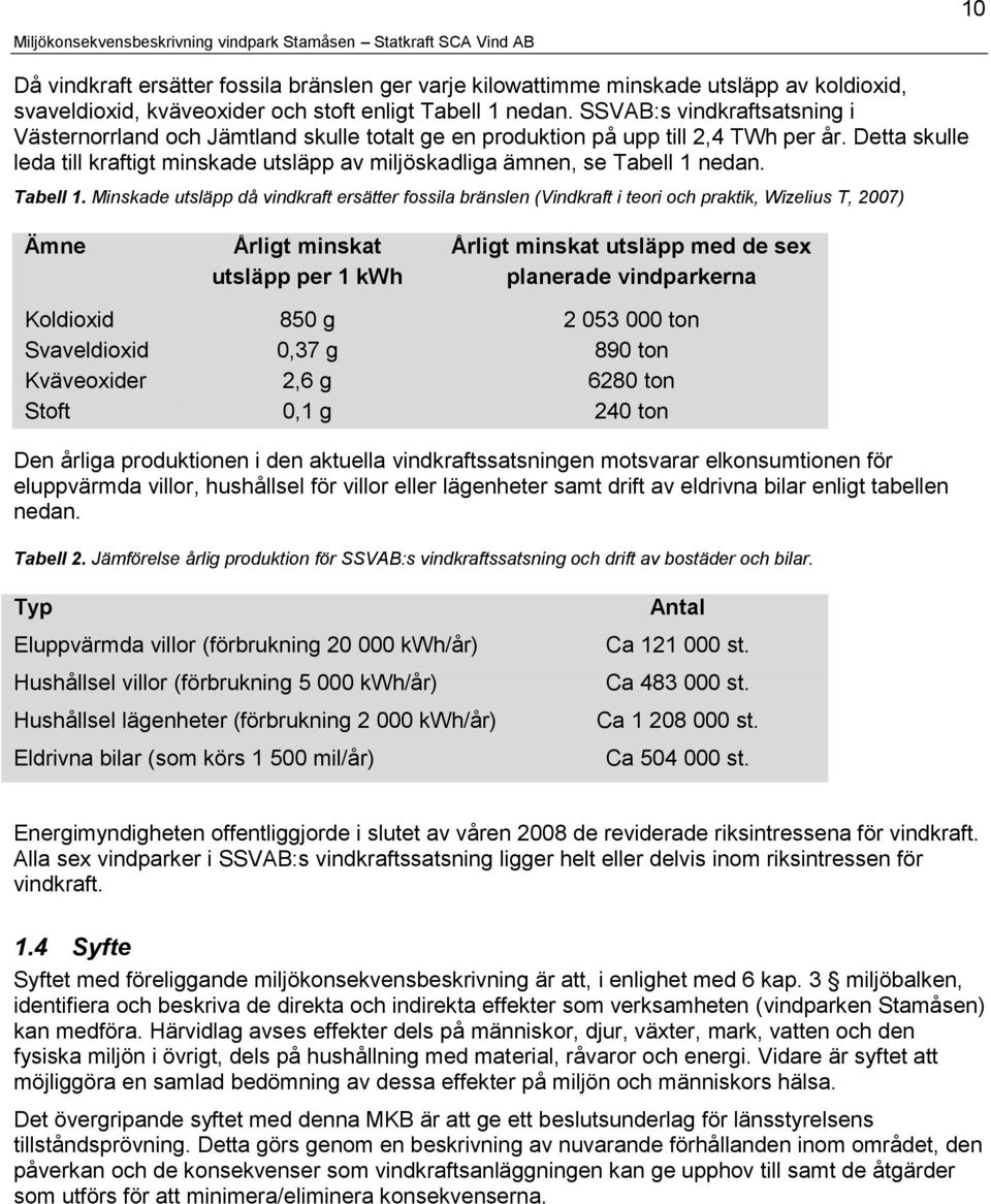 Detta skulle leda till kraftigt minskade utsläpp av miljöskadliga ämnen, se Tabell 1 