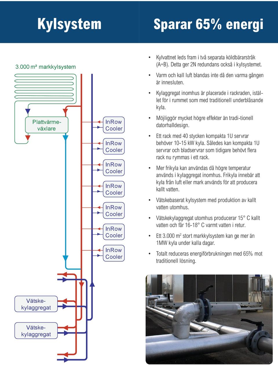 (A+B). Detta ger 2N redundans också i kylsystemet. Varm och kall luft blandas inte då den varma gången är innesluten.