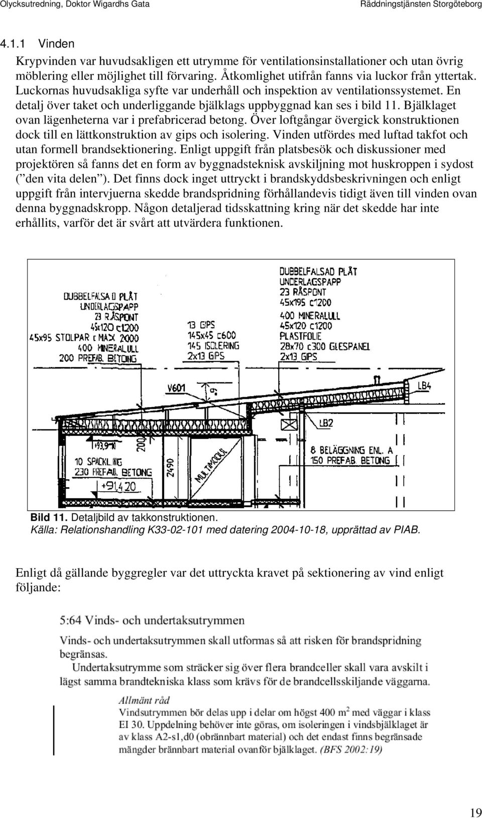 Bjälklaget ovan lägenheterna var i prefabricerad betong. Över loftgångar övergick konstruktionen dock till en lättkonstruktion av gips och isolering.