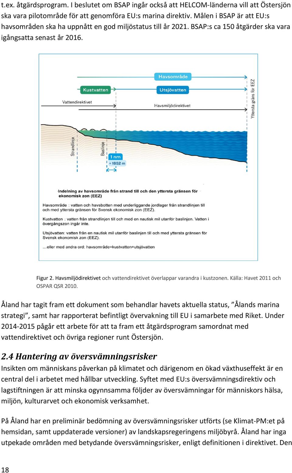 Havsmiljödirektivet och vattendirektivet överlappar varandra i kustzonen. Källa: Havet 2011 och OSPAR QSR 2010.