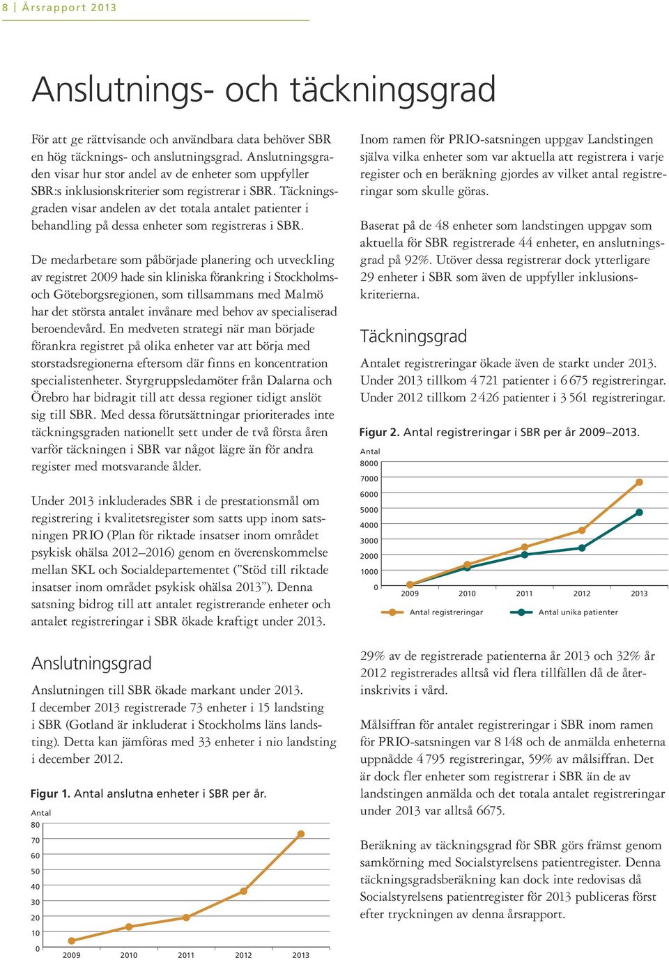 Täckningsgraden visar andelen av det totala antalet patienter i behandling på dessa enheter som registreras i SBR.