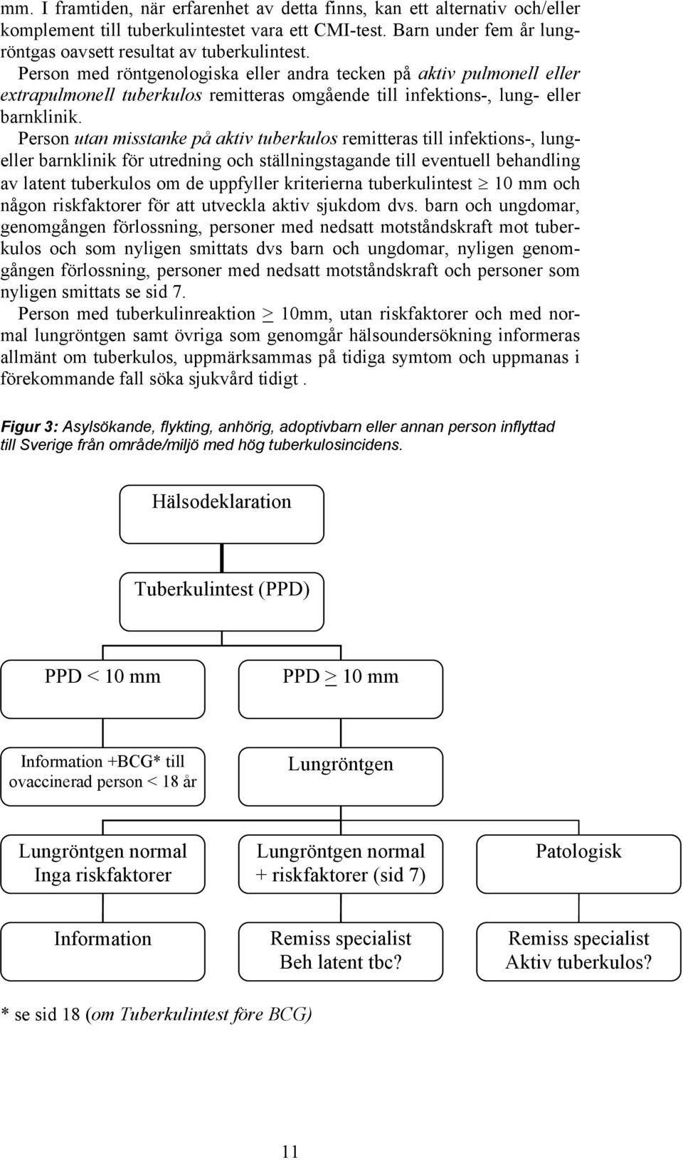 Person utan misstanke på aktiv tuberkulos remitteras till infektions-, lungeller barnklinik för utredning och ställningstagande till eventuell behandling av latent tuberkulos om de uppfyller