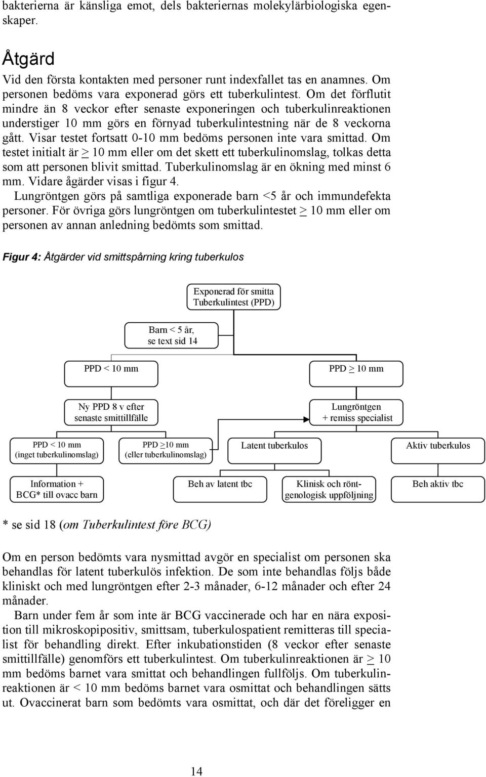 Om det förflutit mindre än 8 veckor efter senaste exponeringen och tuberkulinreaktionen understiger 10 mm görs en förnyad tuberkulintestning när de 8 veckorna gått.