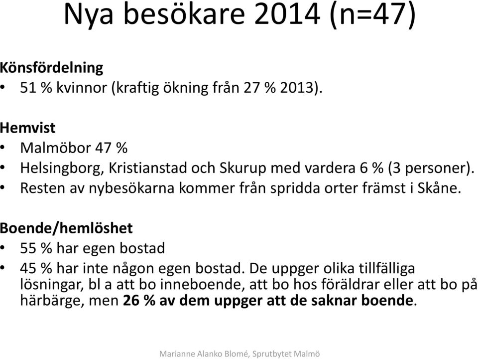 Resten av nybesökarna kommer från spridda orter främst i Skåne.