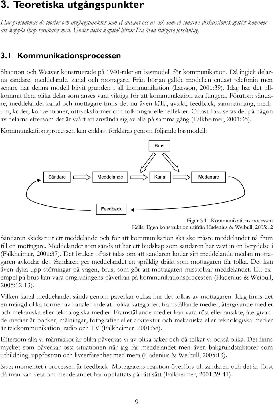 Då ingick delarna sändare, meddelande, kanal och mottagare. Från början gällde modellen endast telefonin men senare har denna modell blivit grunden i all kommunikation (Larsson, 2001:39).