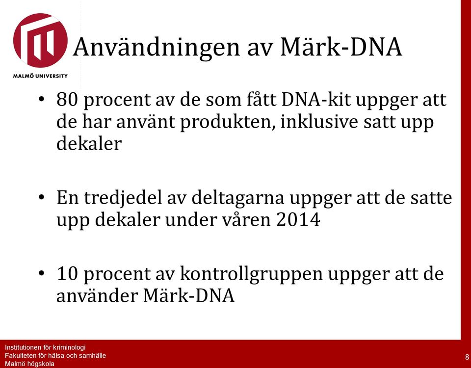 tredjedel av deltagarna uppger att de satte upp dekaler under