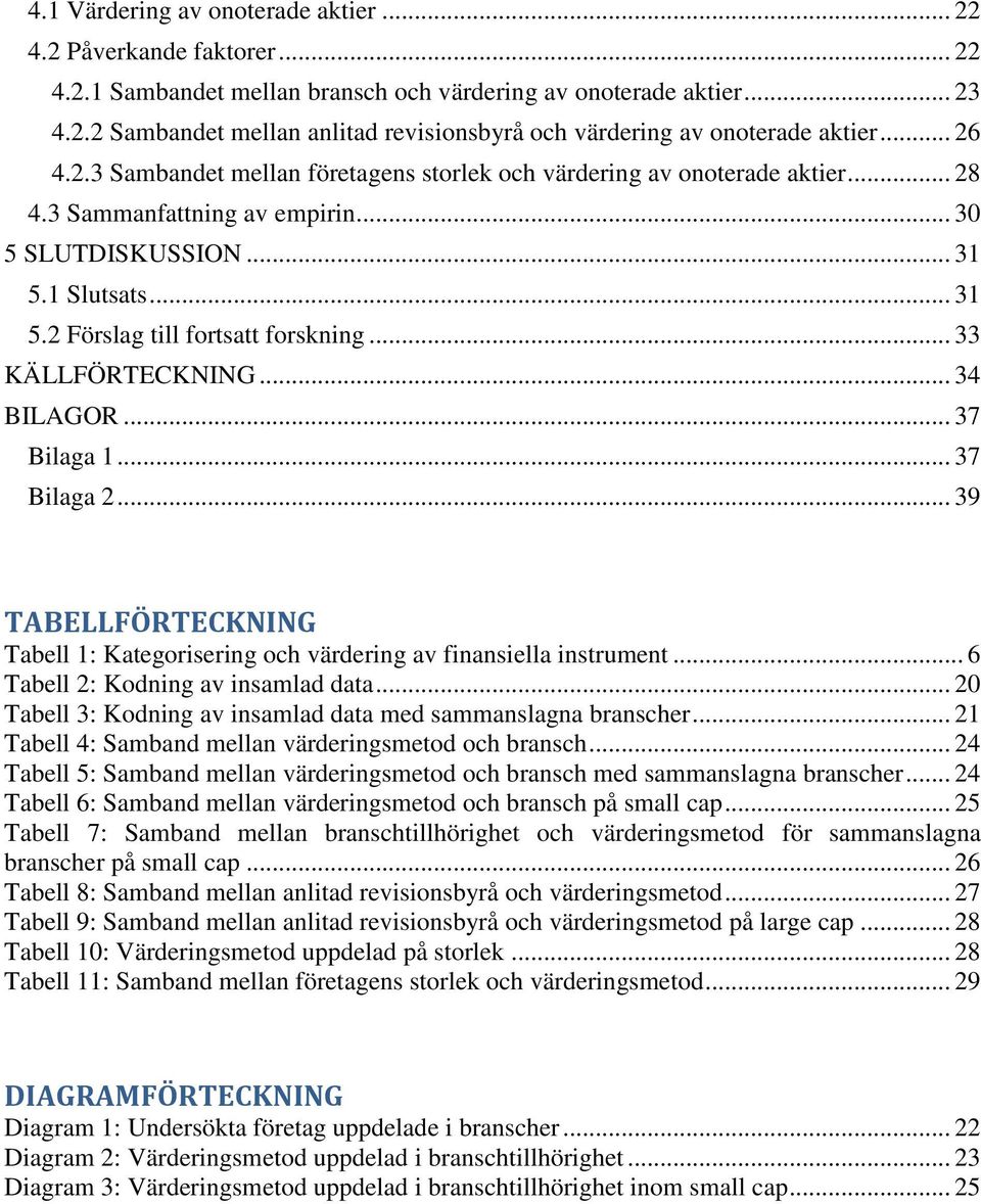 .. 33 KÄLLFÖRTECKNING... 34 BILAGOR... 37 Bilaga 1... 37 Bilaga 2... 39 TABELLFÖRTECKNING Tabell 1: Kategorisering och värdering av finansiella instrument... 6 Tabell 2: Kodning av insamlad data.