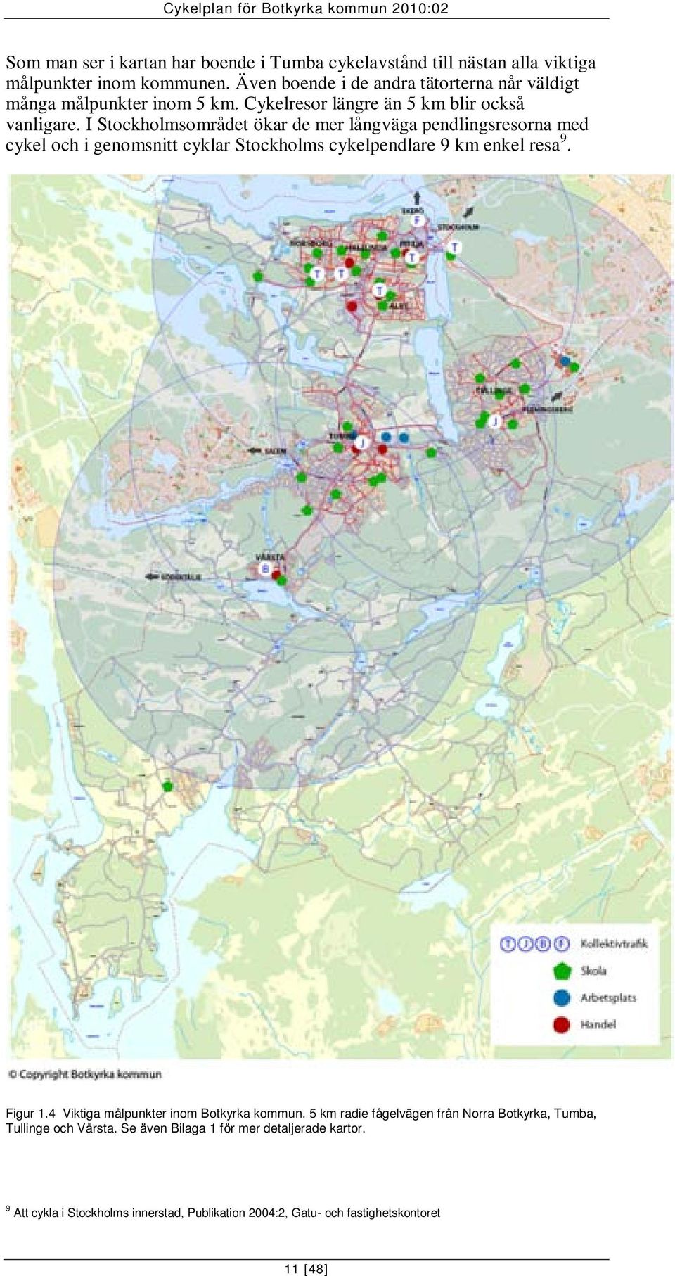 I Stockholmsområdet ökar de mer långväga pendlingsresorna med cykel och i genomsnitt cyklar Stockholms cykelpendlare 9 km enkel resa 9. Figur 1.