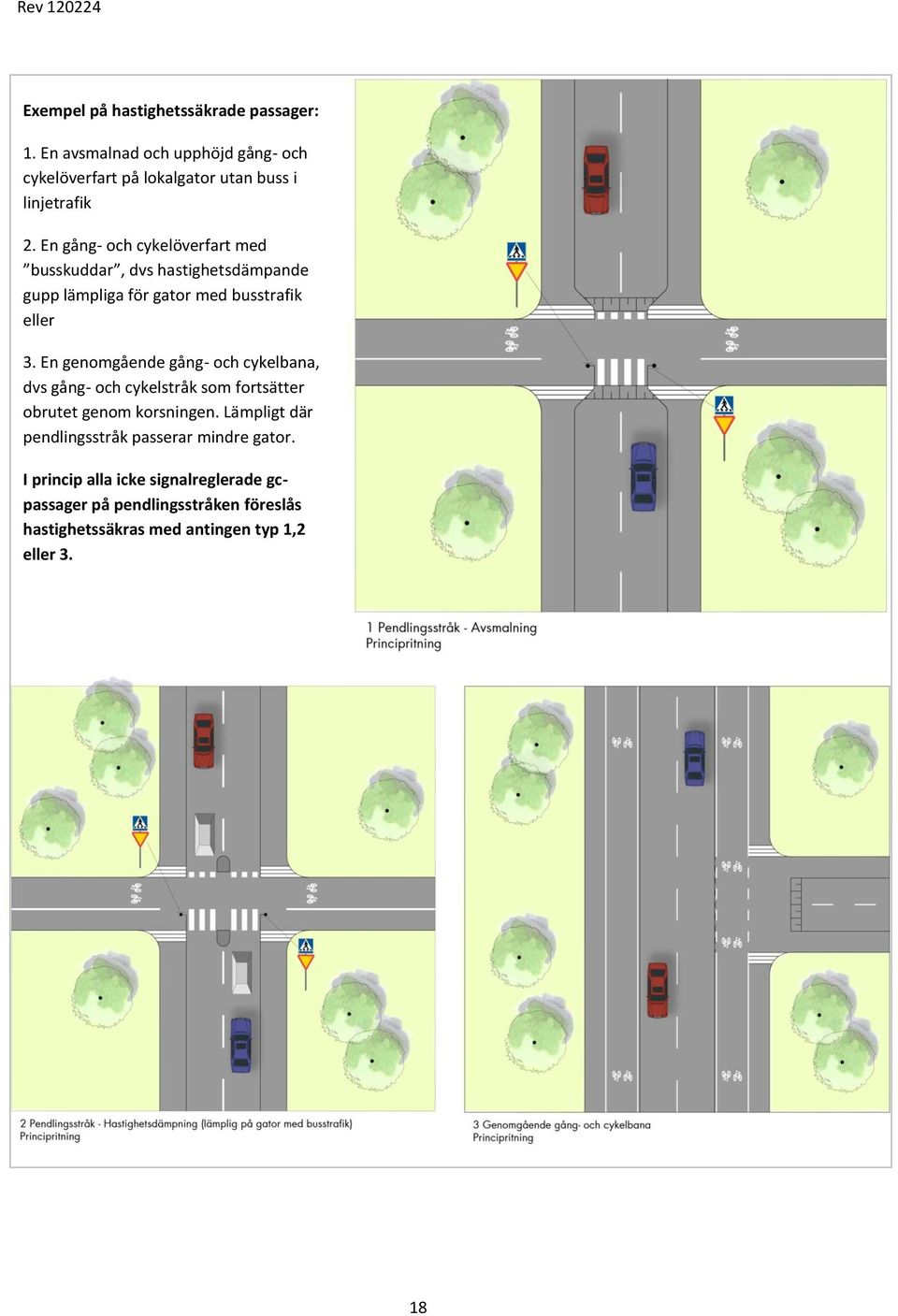 En genomgående gång- och cykelbana, dvs gång- och cykelstråk som fortsätter obrutet genom korsningen.