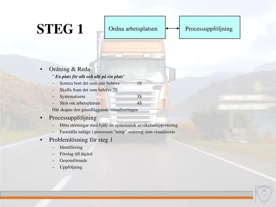 visualiseringen Processuppföljning Hitta störningar med hjälp av systematisk avvikelserapportering Fastställa nuläge i