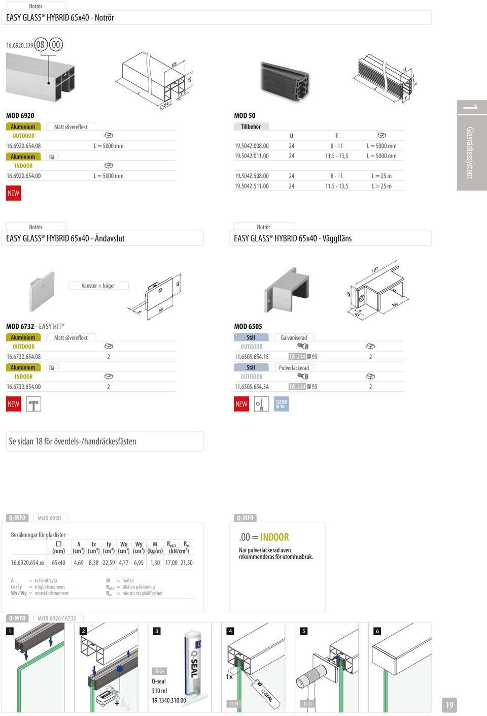 00 24 11,5-13,5 L = 25 m L T 1 Glasräckessystem 127 48 5 Notrör EASY GLASS HYBRID 65x40 - Ändavslut Notrör EASY GLASS HYBRID 65x40 - Väggfläns Vänster + höger 40 5 65 6 45 MOD 6732 - EASY HIT