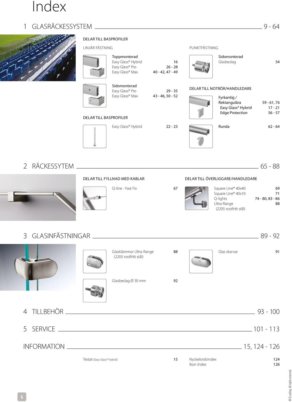 Glass Hybrid 22-23 Runda 62-64 2 RÄCKESSYTEM 65-88 DELAR TILL FYLLNAD MED KABLAR DELAR TILL ÖVERLIGGARE/HANDLEDARE Q-line - Fast Fix 67 Square Line 40x40 Square Line 40x10 Q-lights Ultra Range (2205