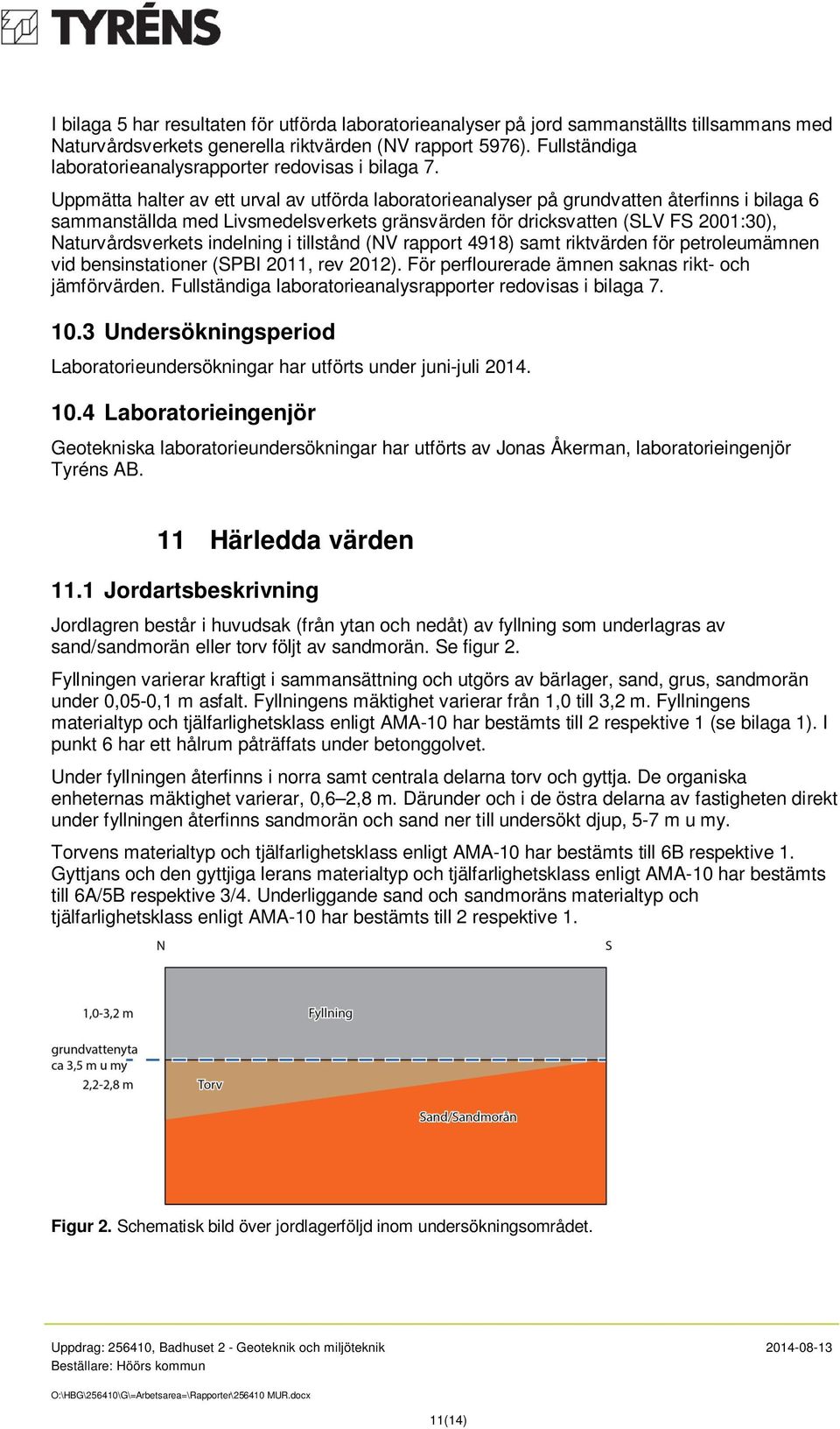 Uppmätta halter av ett urval av utförda laboratorieanalyser på grundvatten återfinns i bilaga 6 sammanställda med Livsmedelsverkets gränsvärden för dricksvatten (SLV FS 2001:30), Naturvårdsverkets