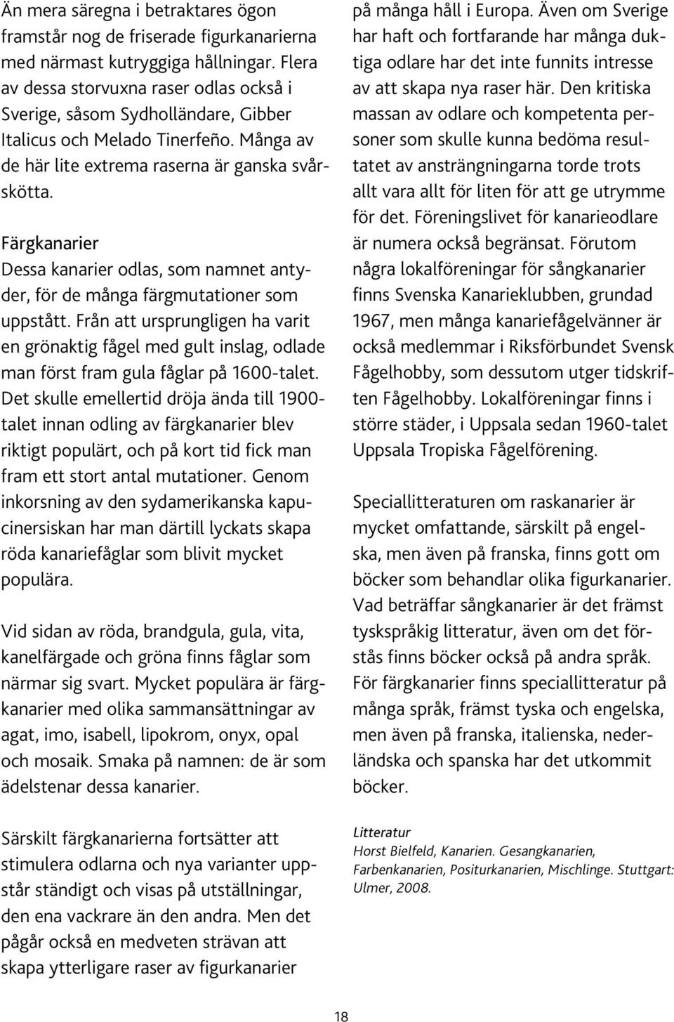 Färgkanarier Dessa kanarier odlas, som namnet antyder, för de många färgmutationer som uppstått.