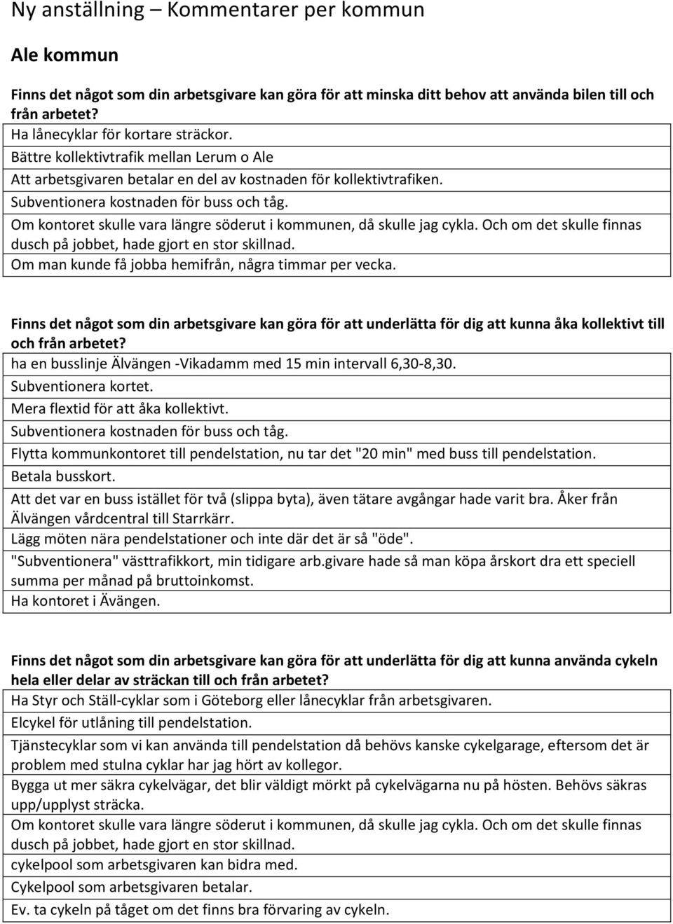 Om man kunde få jobba hemifrån, några timmar per vecka. ha en busslinje Älvängen -Vikadamm med 15 min intervall 6,30-8,30. Subventionera kortet. Mera flextid för att åka kollektivt.