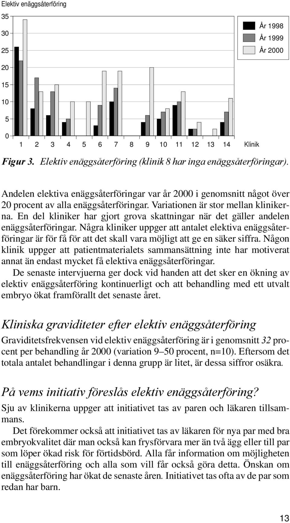 En del kliniker har gjort grova skattningar när det gäller andelen enäggsåterföringar.