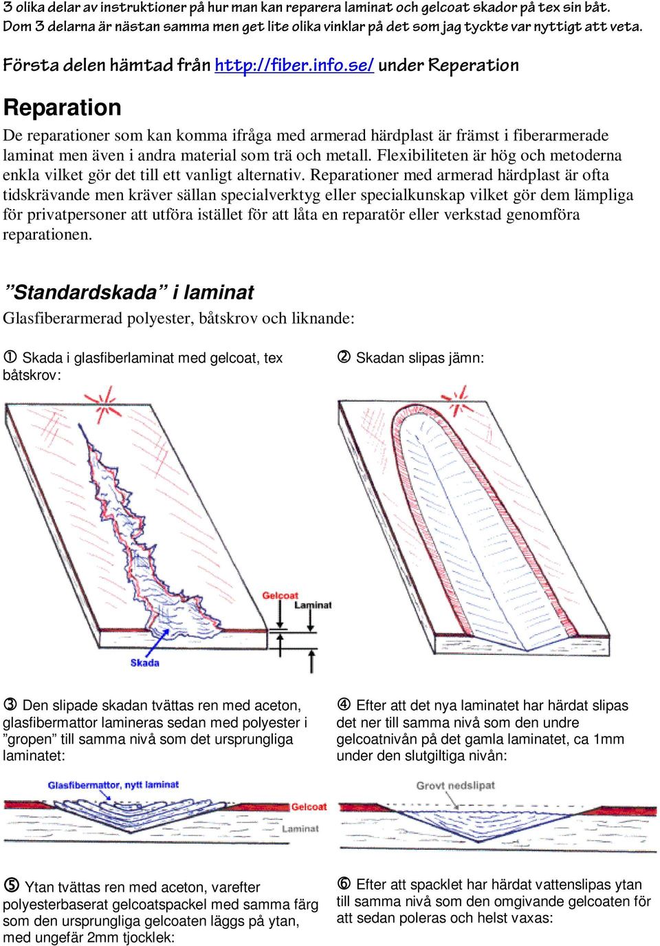 se/ under Reperation Reparation De reparationer som kan komma ifråga med armerad härdplast är främst i fiberarmerade laminat men även i andra material som trä och metall.