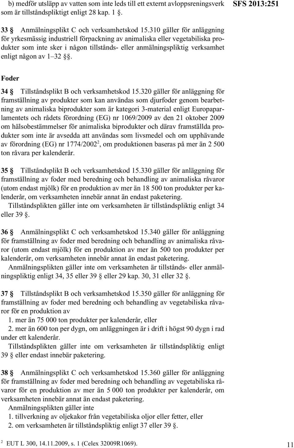 Foder 34 Tillståndsplikt B och verksamhetskod 15.