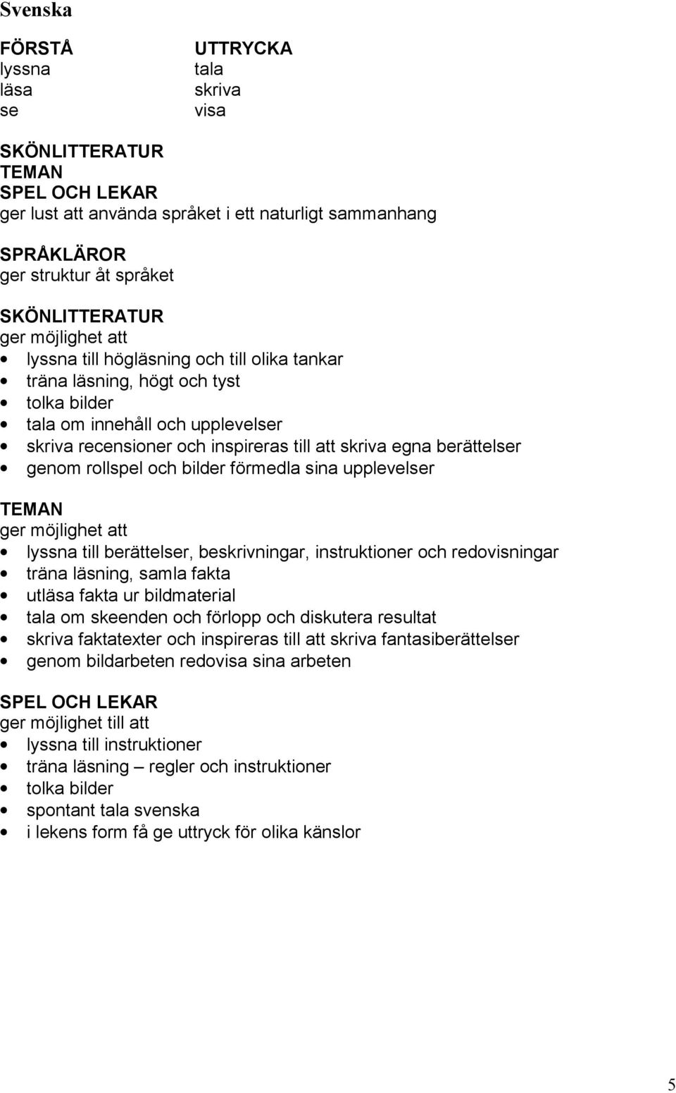 berättelser genom rollspel och bilder förmedla sina upplevelser TEMAN ger möjlighet att lyssna till berättelser, beskrivningar, instruktioner och redovisningar träna läsning, samla fakta utläsa fakta