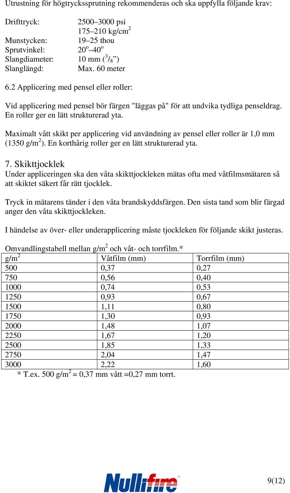 Maximalt vått skikt per applicering vid användning av pensel eller roller är 1,0 mm (1350 g/m 2 ). En korthårig roller ger en lätt strukturerad yta. 7.