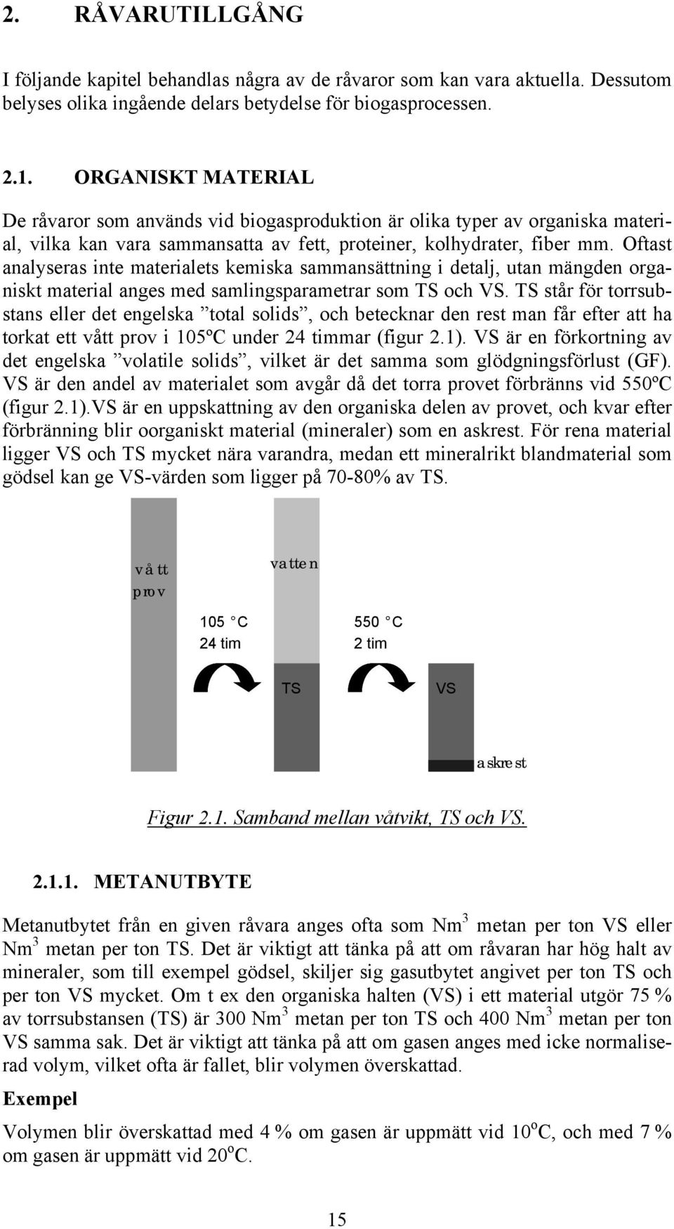 Oftast analyseras inte materialets kemiska sammansättning i detalj, utan mängden organiskt material anges med samlingsparametrar som TS och VS.