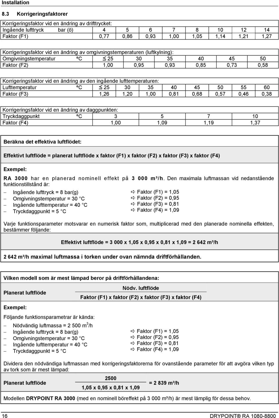 ändring av omgivningstemperaturen (luftkylning): Omgivningstemperatur ºC 25 30 35 40 45 50 Faktor (F2) 1,00 0,95 0,93 0,85 0,73 0,58 Korrigeringsfaktor vid en ändring av den ingående