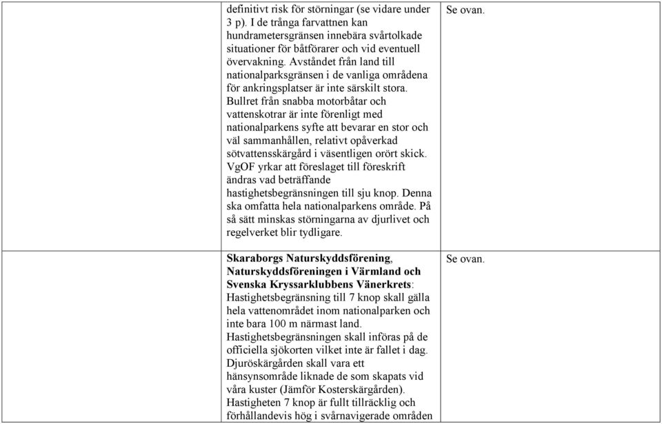 Bullret från snabba motorbåtar och vattenskotrar är inte förenligt med nationalparkens syfte att bevarar en stor och väl sammanhållen, relativt opåverkad sötvattensskärgård i väsentligen orört skick.