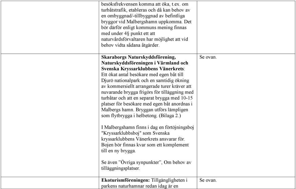 Skaraborgs Naturskyddsförening, Naturskyddsföreningen i Värmland och Svenska Kryssarklubbens Vänerkrets: Ett ökat antal besökare med egen båt till Djurö nationalpark och en samtidig ökning av