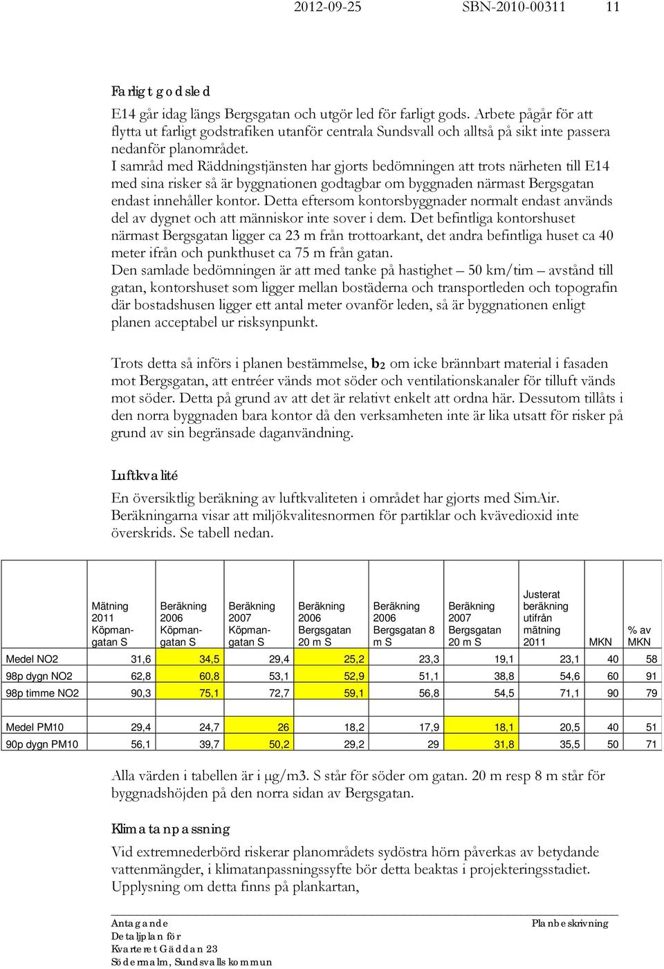 I samråd med Räddningstjänsten har gjorts bedömningen att trots närheten till E14 med sina risker så är byggnationen godtagbar om byggnaden närmast Bergsgatan endast innehåller kontor.