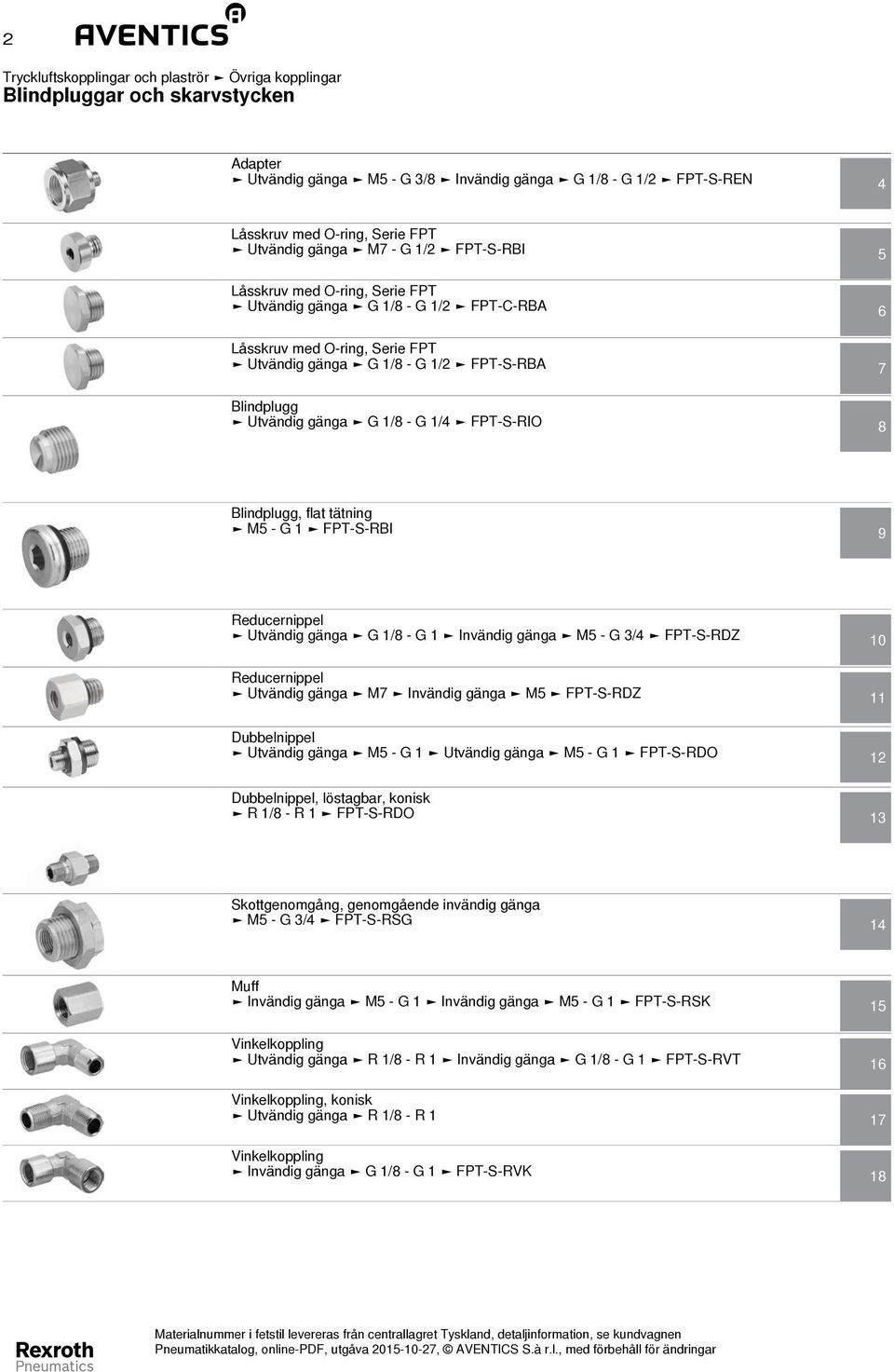 M5 - G 1 FPT-S-RBI 9 Reducernippel Utvändig gänga G 1/8 - G 1 Invändig gänga M5 - G 3/4 FPT-S-RDZ 10 Reducernippel Utvändig gänga M7 Invändig gänga M5 FPT-S-RDZ 11 Dubbelnippel Utvändig gänga M5 - G