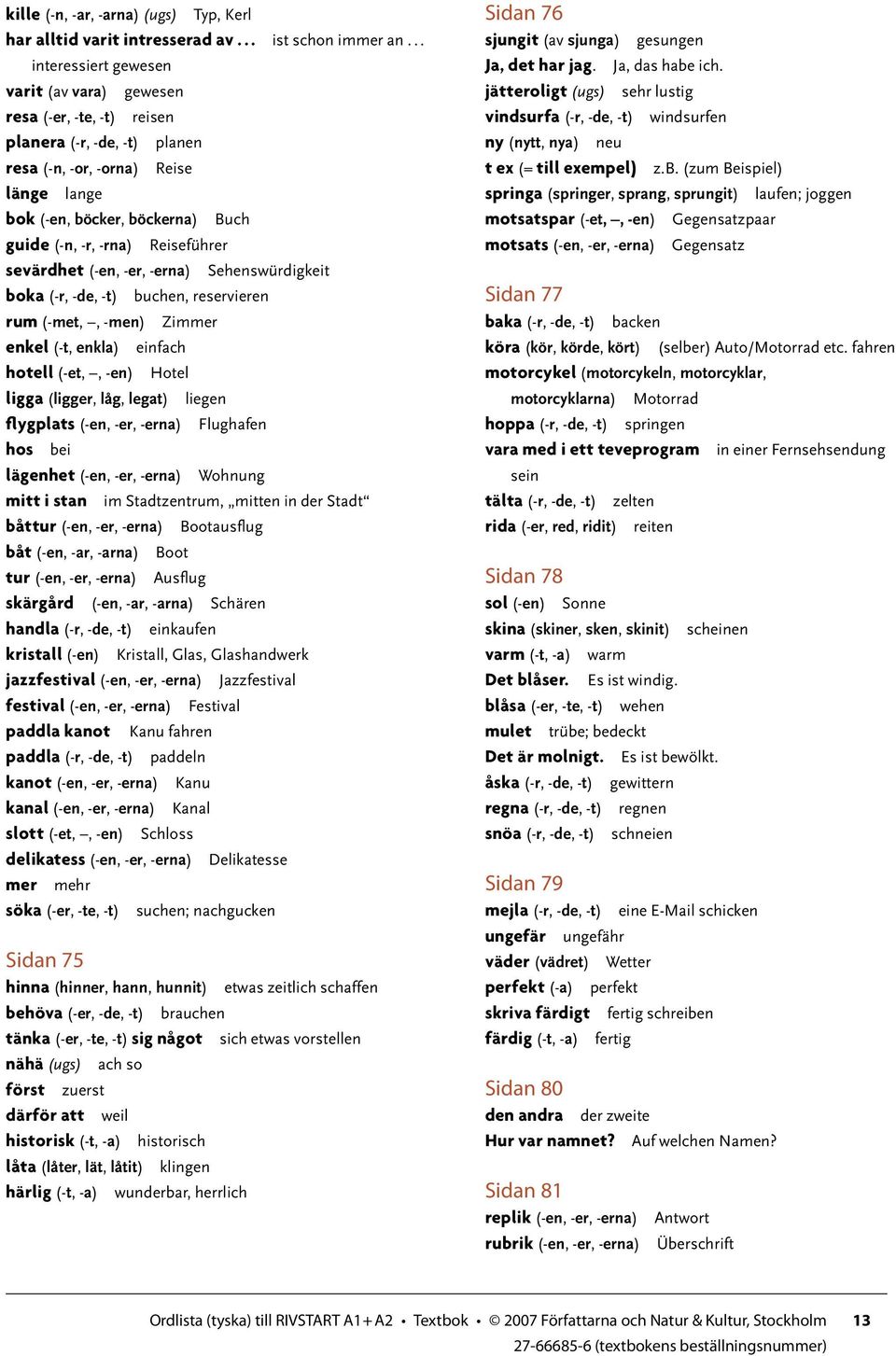 Reiseführer sevärdhet (-en, -er, -erna) Sehenswürdigkeit boka (-r, -de, -t) buchen, reservieren rum (-met,, -men) Zimmer enkel (-t, enkla) einfach hotell (-et,, -en) Hotel ligga (ligger, låg, legat)