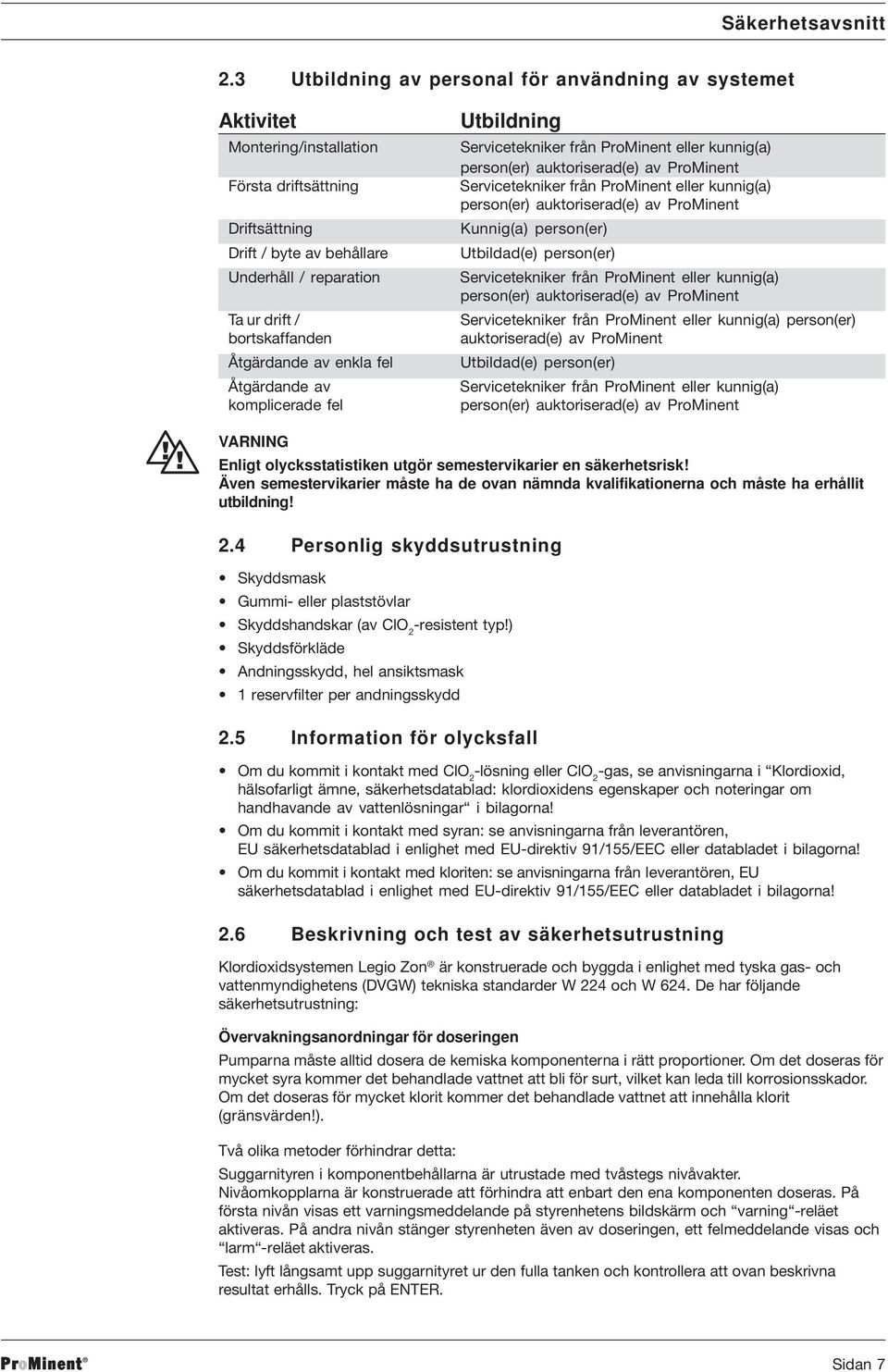 Åtgärdande av enkla fel Åtgärdande av komplicerade fel Utbildning Servicetekniker från eller kunnig(a) person(er) auktoriserad(e) av Servicetekniker från eller kunnig(a) person(er) auktoriserad(e) av