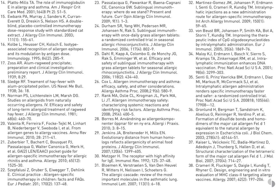 Isotypeassociated recognition of allergen epitopes and its modulation by antigen dose. Immunology. 1995; 84(2): 285 9. 17. Zoss AR.