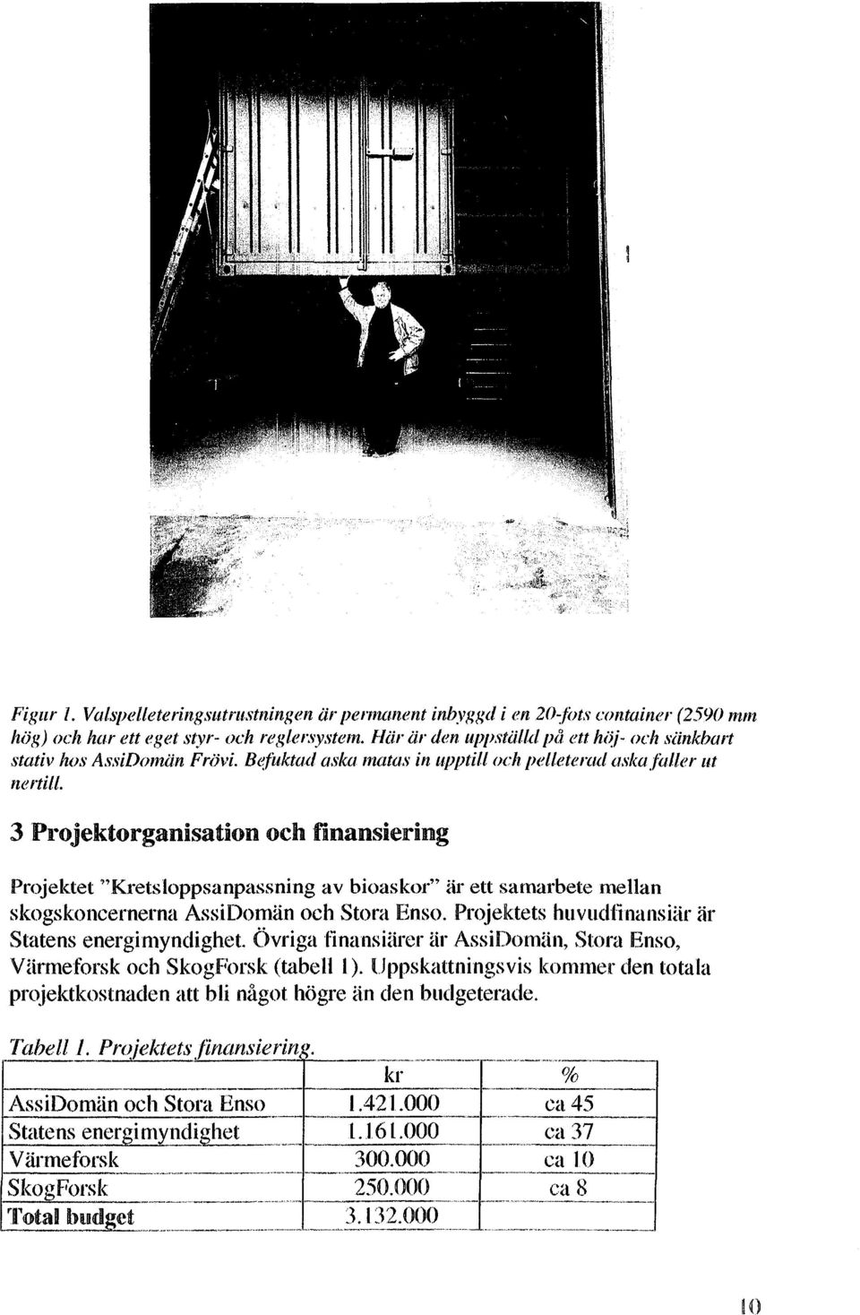 3 Projektorganisation och finansiering Projektet "Kretsloppsanpassning av bioaskor" är ett samarbete mellan skogskoncernerna AssiDomän och Stora Enso.