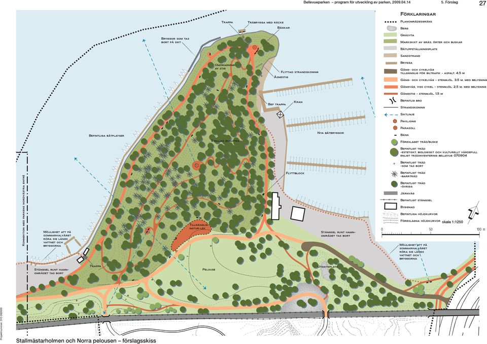 Båtuppställningsplats Sandstrand Brygga Gång- och cykelväg tillgänglig för biltrafik - asfalt, 4,5 m Gång- och cykelväg - stenmjöl, 3,5 m, med belysning Gångväg, viss cykel - stenmjöl, 2,5 m, med