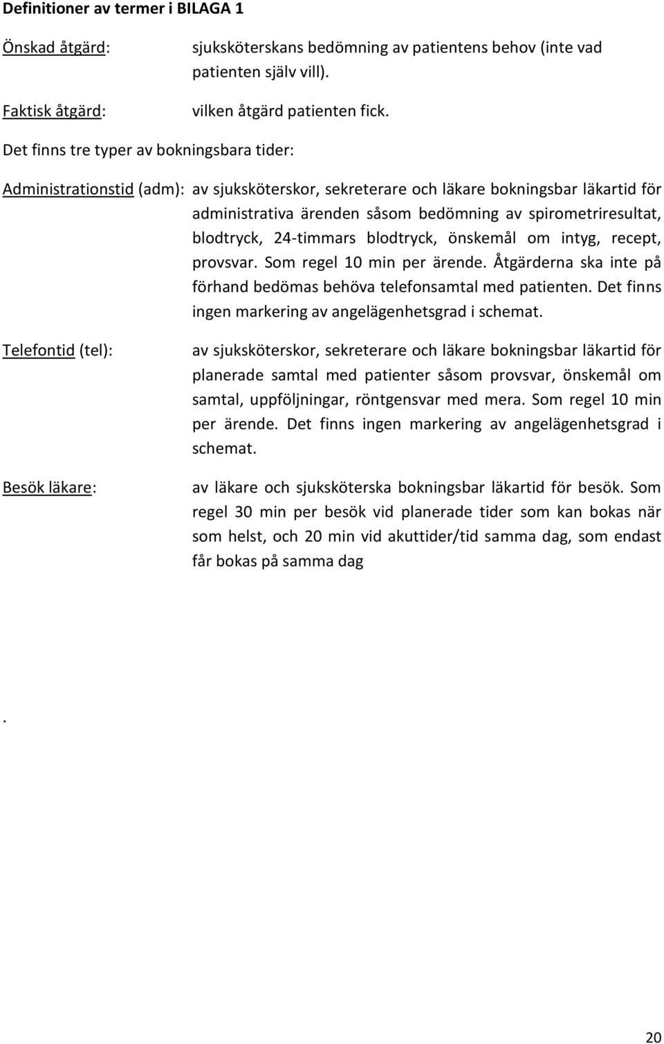 blodtryck, 24-timmars blodtryck, önskemål om intyg, recept, provsvar. Som regel 10 min per ärende. Åtgärderna ska inte på förhand bedömas behöva telefonsamtal med patienten.