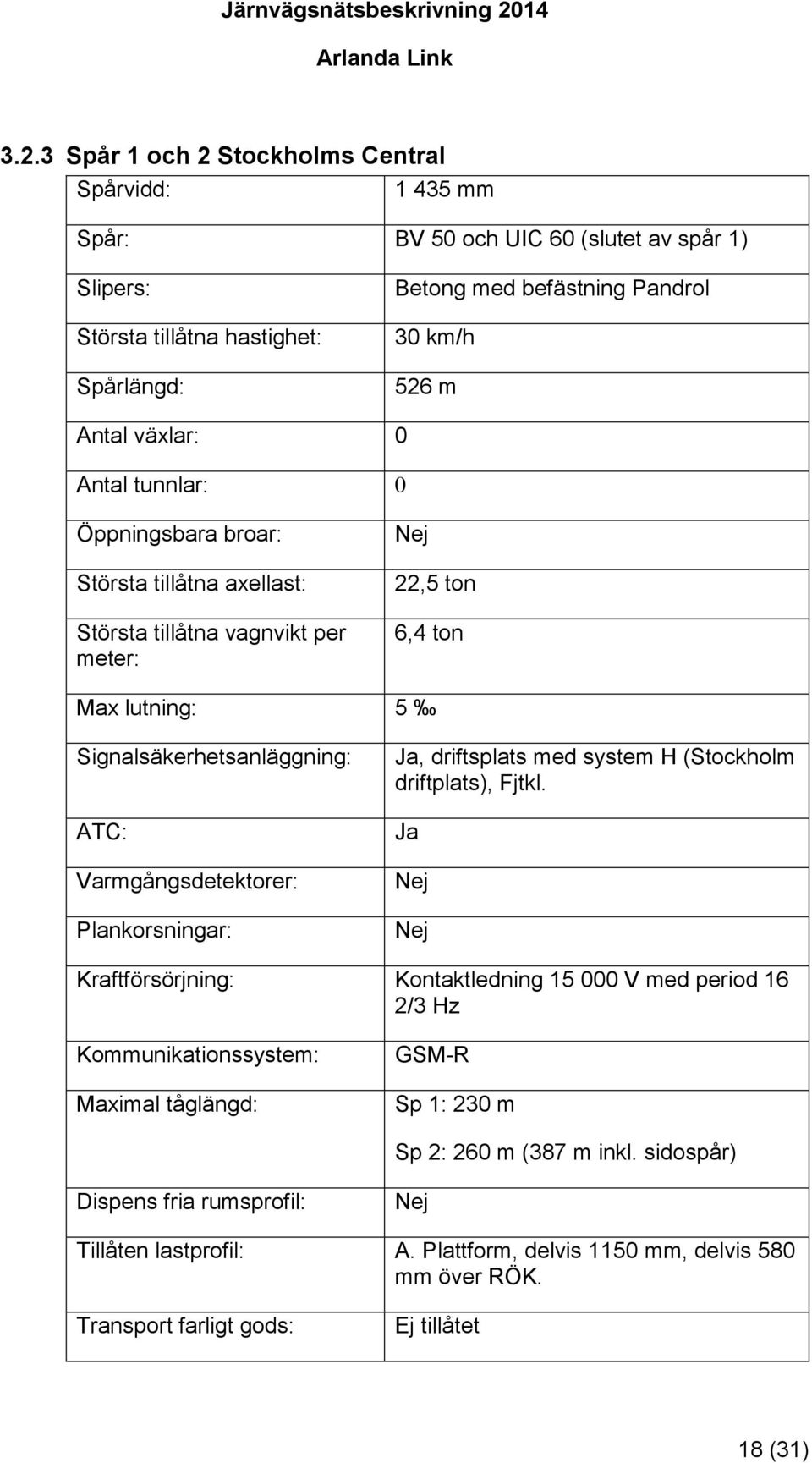 Varmgångsdetektorer: Plankorsningar: Ja, driftsplats med system H (Stockholm driftplats), Fjtkl.